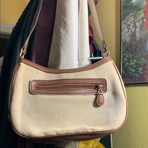 Liz Claiborne Tan and Brown Shoulder Bag with Leather Trim